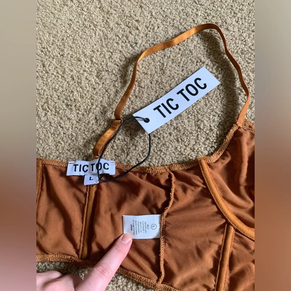 🧡NWT Floral Lace Copper Rust Tic Toc Bralette Corset Top - Picture 4 of 6